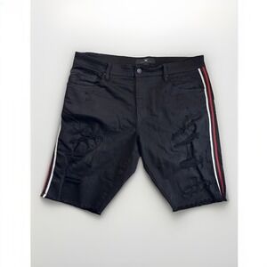 Jordan Craig Jean Shorts Denim Legacy Edition Ripped Black w Stripes Sz‎ 40